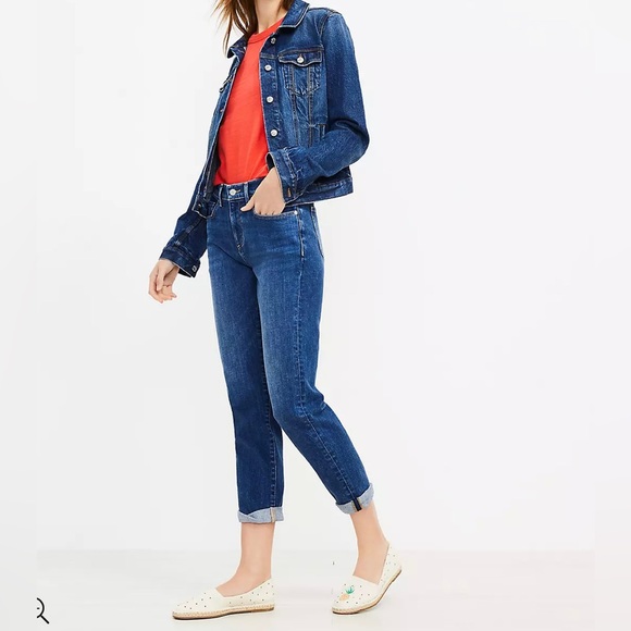 Petite Super Soft Girlfriend Jeans in Bright Mid Indigo Wash. NWT - Picture 2 of 9